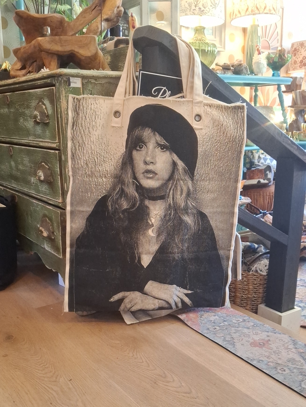 Canvas Tote Bag with Monochrome Portrait Print - Natural/Black